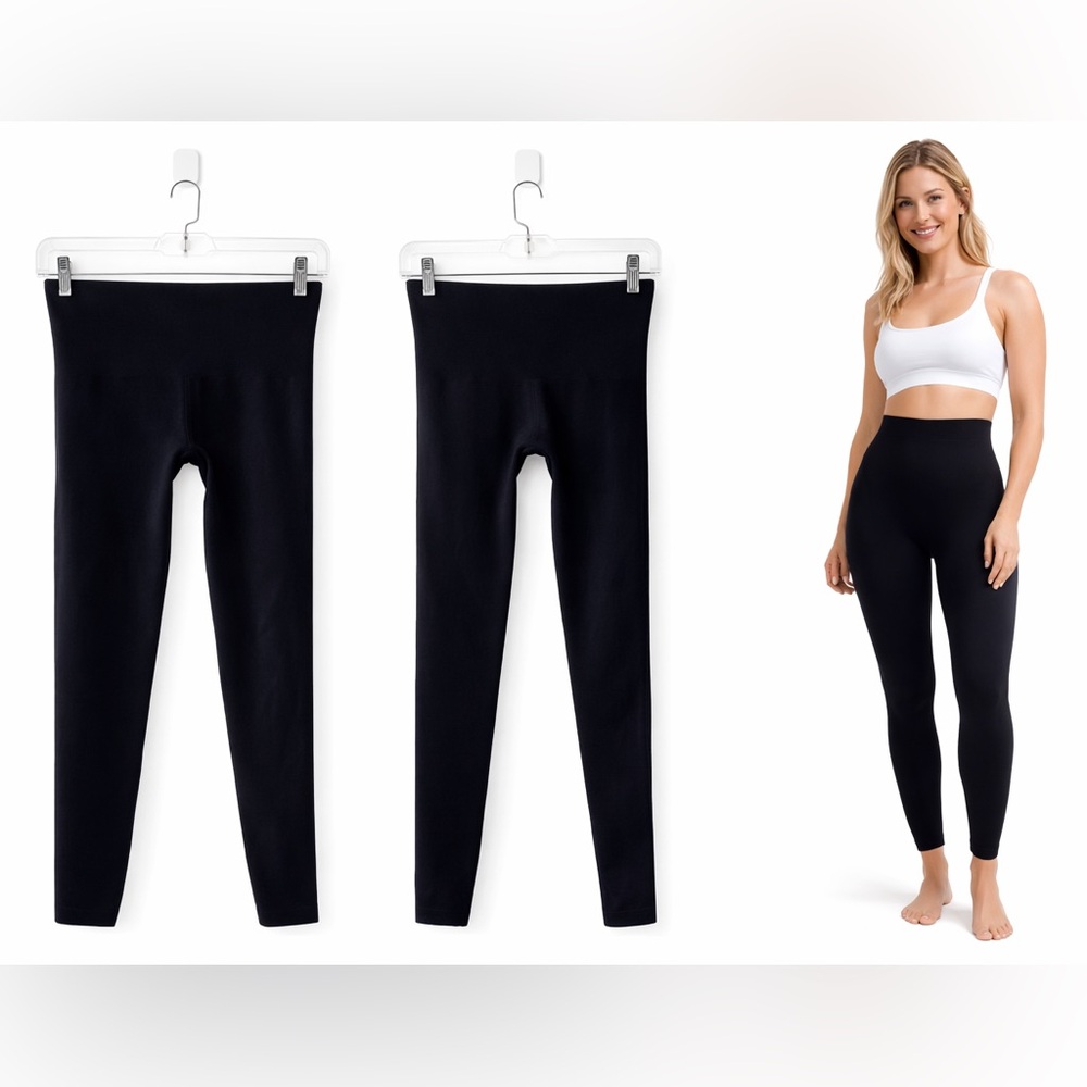 SPANX Black High Waisted Seamless Leggings Womens M Shaping Stretch Slim Fit